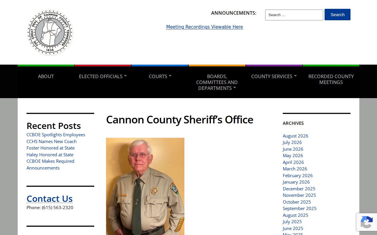 Cannon County sheriff booking record and jail contact source