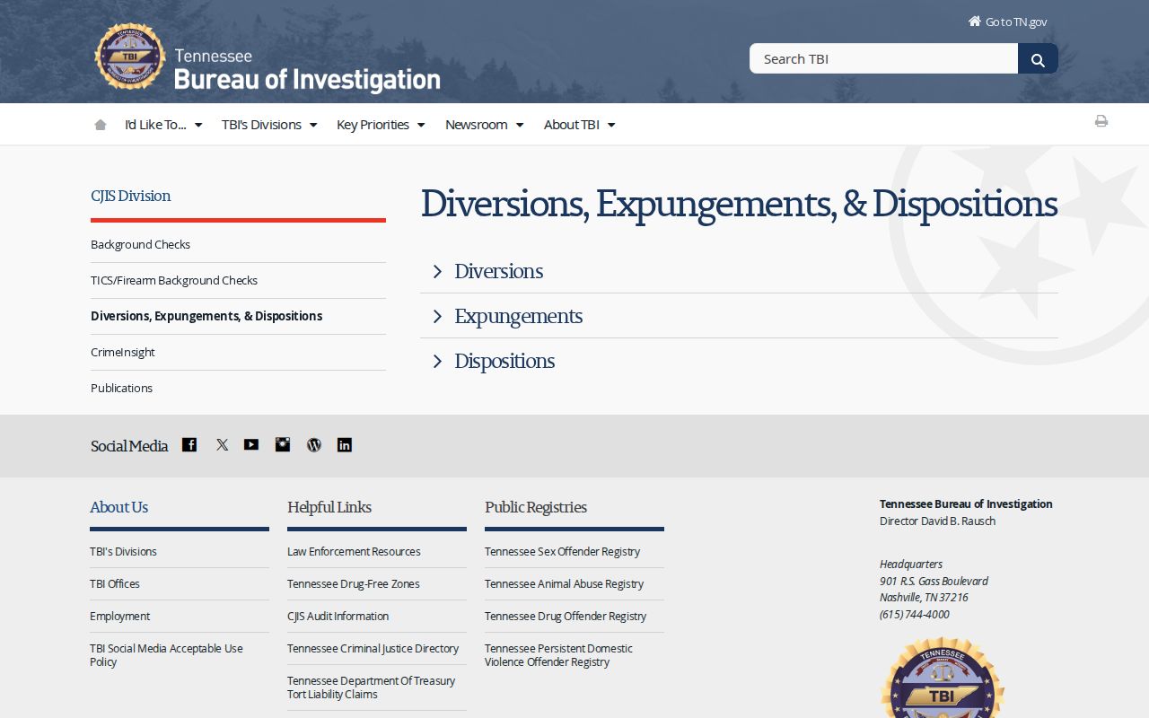 Cannon County booking record expungement source from Tennessee Bureau of Investigation