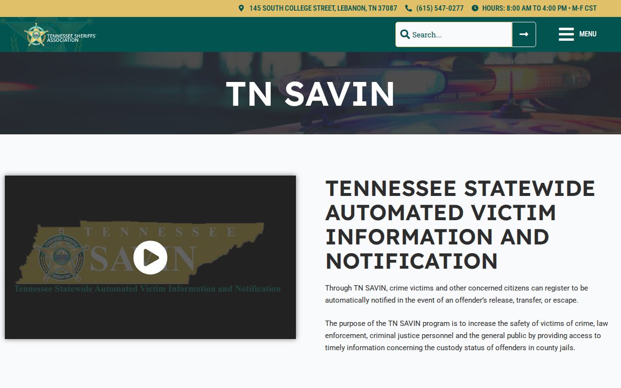Cannon County custody notification record source through Tennessee SAVIN